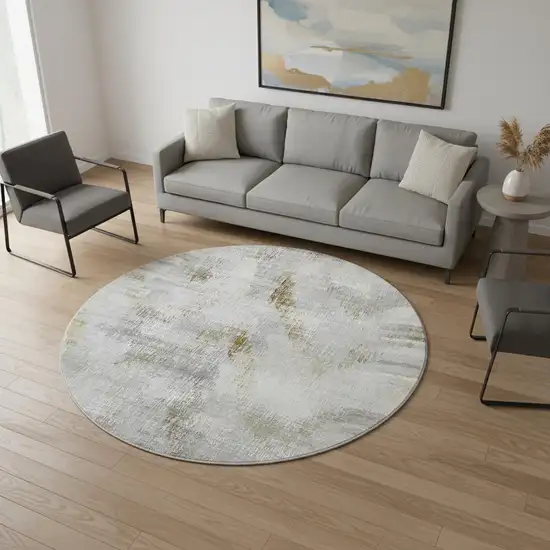 8' Taupe Gray And Brown Abstract Washable Round Rug With UV Protection Photo 2