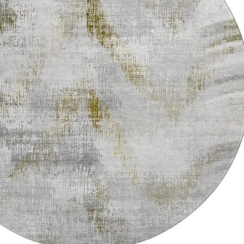 8' Taupe Gray And Brown Abstract Washable Round Rug With UV Protection Photo 3
