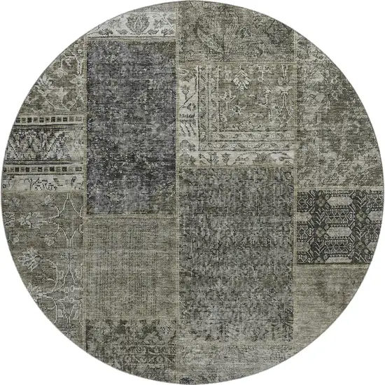 8' Taupe Gray And Brown Patchwork Washable Round Rug With UV Protection Photo 1