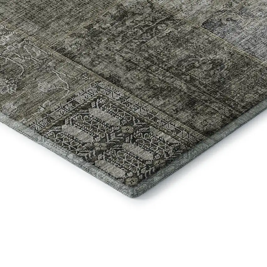 8' Taupe Gray And Brown Patchwork Washable Round Rug With UV Protection Photo 7