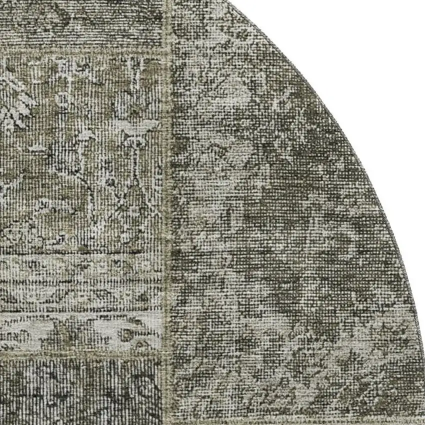 8' Taupe Gray And Brown Patchwork Washable Round Rug With UV Protection Photo 3