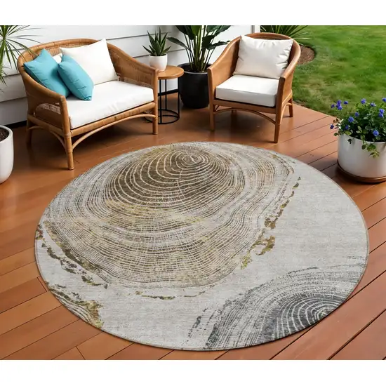 8' Taupe Gray And Brown Round Abstract Washable Indoor Outdoor Area Rug Photo 1