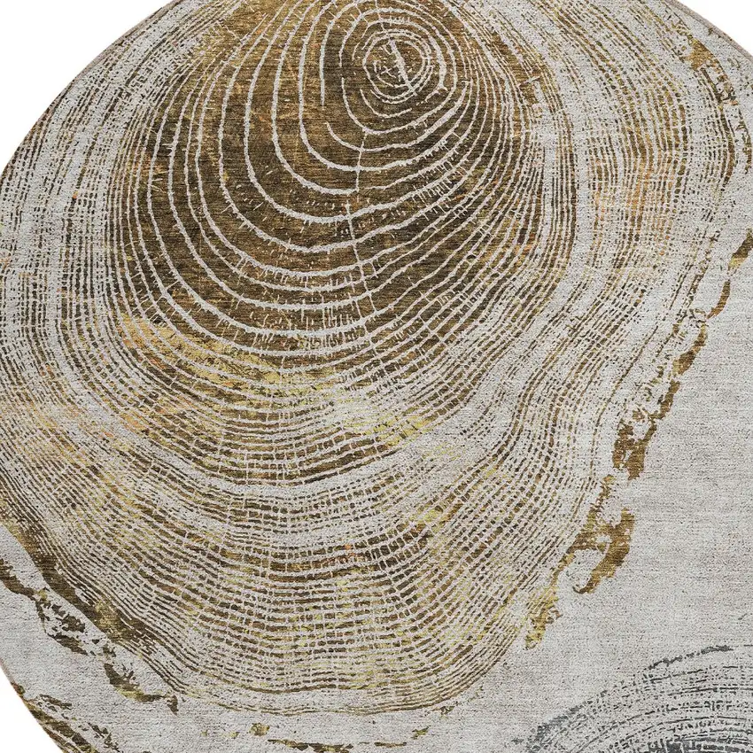 8' Taupe Gray And Brown Round Abstract Washable Indoor Outdoor Area Rug Photo 5
