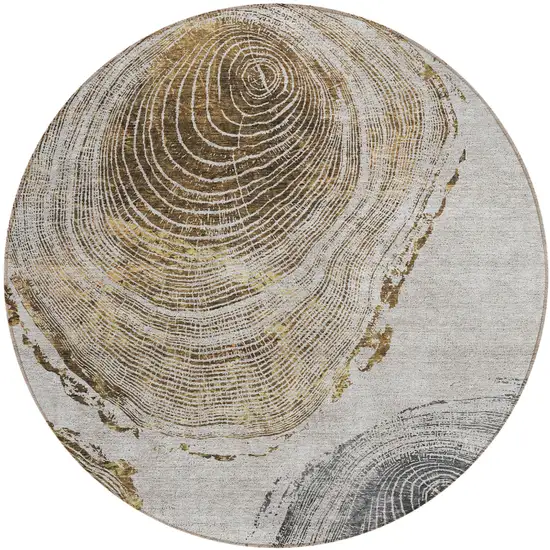 8' Taupe Gray And Brown Round Abstract Washable Indoor Outdoor Area Rug Photo 1