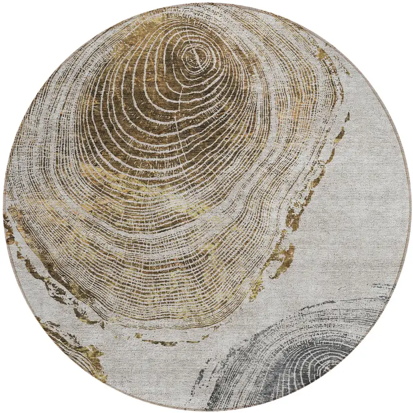 8' Taupe Gray And Brown Round Abstract Washable Indoor Outdoor Area Rug Photo 1