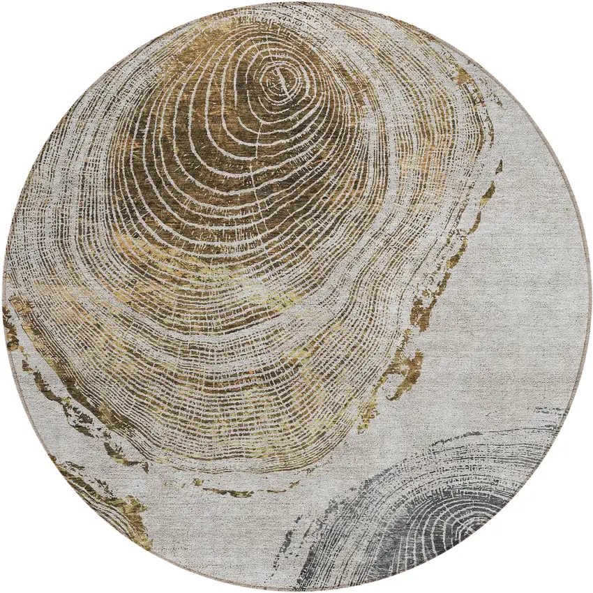 8' Taupe Gray And Brown Round Abstract Washable Indoor Outdoor Area Rug Photo 1
