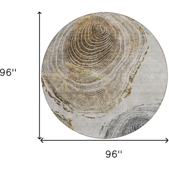 8' Taupe Gray And Brown Round Abstract Washable Indoor Outdoor Area Rug Photo 9