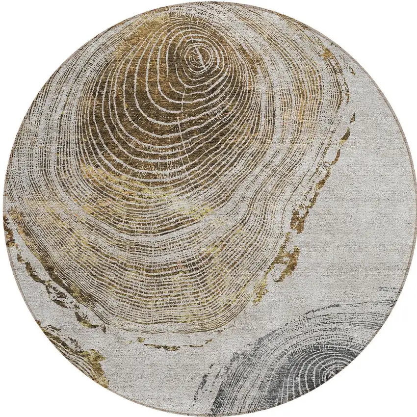 8' Taupe Gray And Brown Round Abstract Washable Indoor Outdoor Area Rug Photo 6