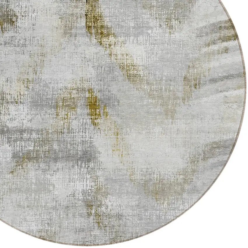 8' Taupe Gray And Brown Round Abstract Washable Indoor Outdoor Area Rug Photo 4