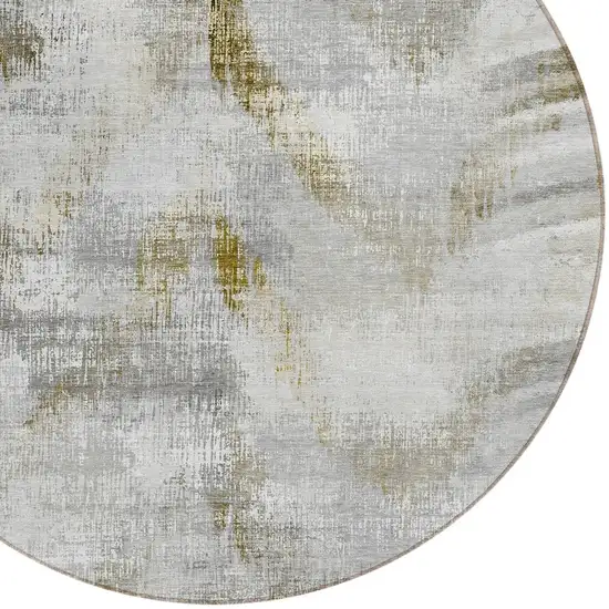 8' Taupe Gray And Brown Round Abstract Washable Indoor Outdoor Area Rug Photo 4