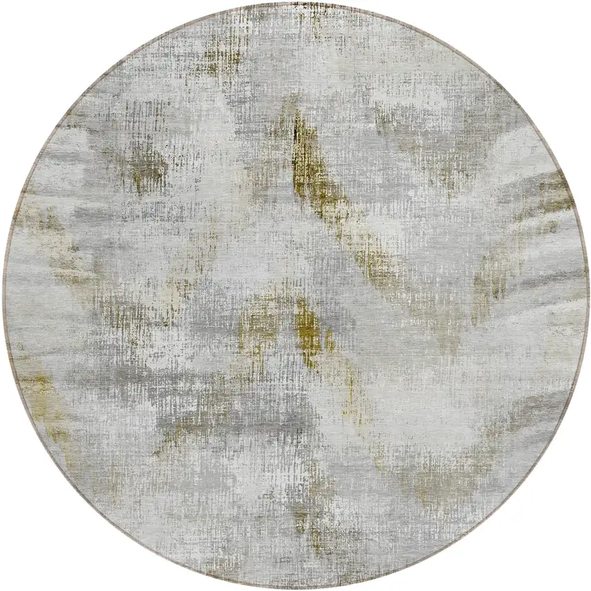 8' Taupe Gray And Brown Round Abstract Washable Indoor Outdoor Area Rug Photo 2
