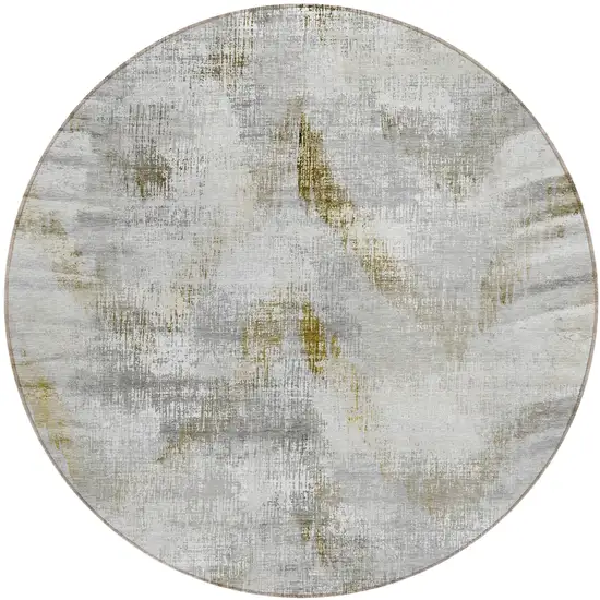 8' Taupe Gray And Brown Round Abstract Washable Indoor Outdoor Area Rug Photo 2