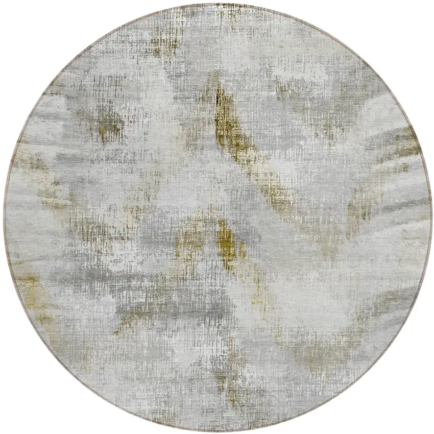 8' Taupe Gray And Brown Round Abstract Washable Indoor Outdoor Area Rug Photo 2