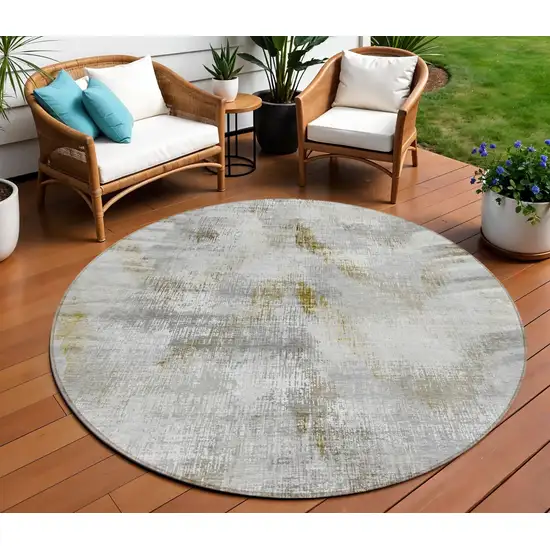8' Taupe Gray And Brown Round Abstract Washable Indoor Outdoor Area Rug Photo 1