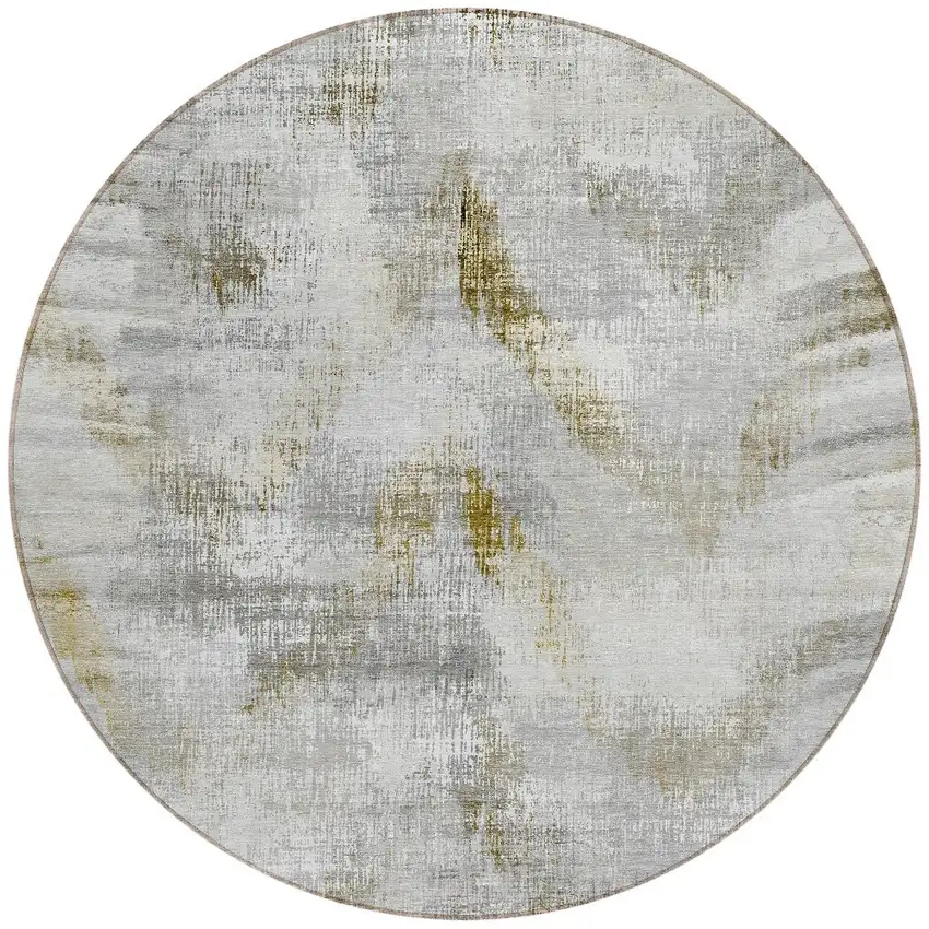 8' Taupe Gray And Brown Round Abstract Washable Indoor Outdoor Area Rug Photo 5