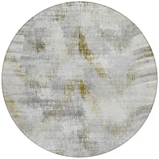 8' Taupe Gray And Brown Round Abstract Washable Indoor Outdoor Area Rug Photo 5