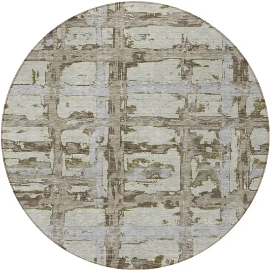 8' Taupe Gray And Brown Round Striped Washable Indoor Outdoor Area Rug Photo 5