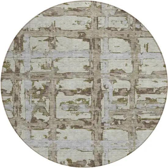 8' Taupe Gray And Brown Round Striped Washable Indoor Outdoor Area Rug Photo 1