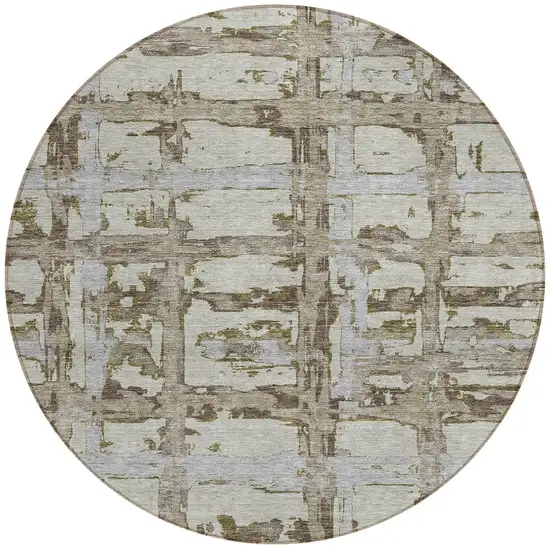 8' Taupe Gray And Brown Round Striped Washable Indoor Outdoor Area Rug Photo 4