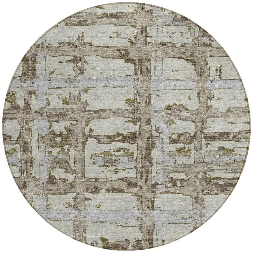8' Taupe Gray And Brown Round Striped Washable Indoor Outdoor Area Rug Photo 4