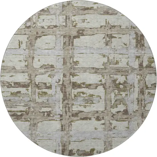 8' Taupe Gray And Brown Striped Washable Round Rug With UV Protection Photo 3