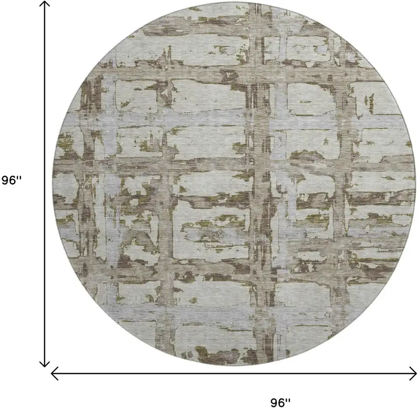 8' Taupe Gray And Brown Striped Washable Round Rug With UV Protection Photo 9