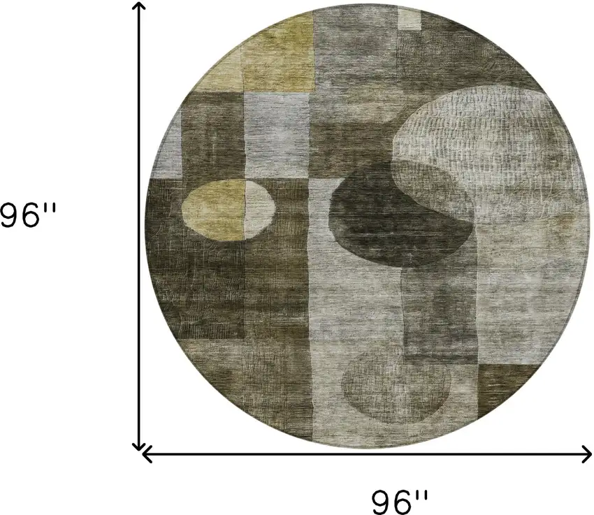 8' Taupe Gray And Charcoal Round Geometric Washable Indoor Outdoor Area Rug Photo 9
