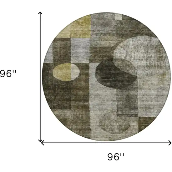 8' Taupe Gray And Charcoal Round Geometric Washable Indoor Outdoor Area Rug Photo 9