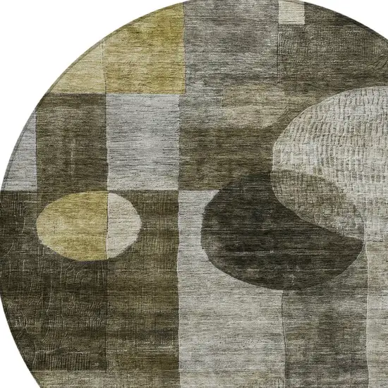 8' Taupe Gray And Charcoal Round Geometric Washable Indoor Outdoor Area Rug Photo 5