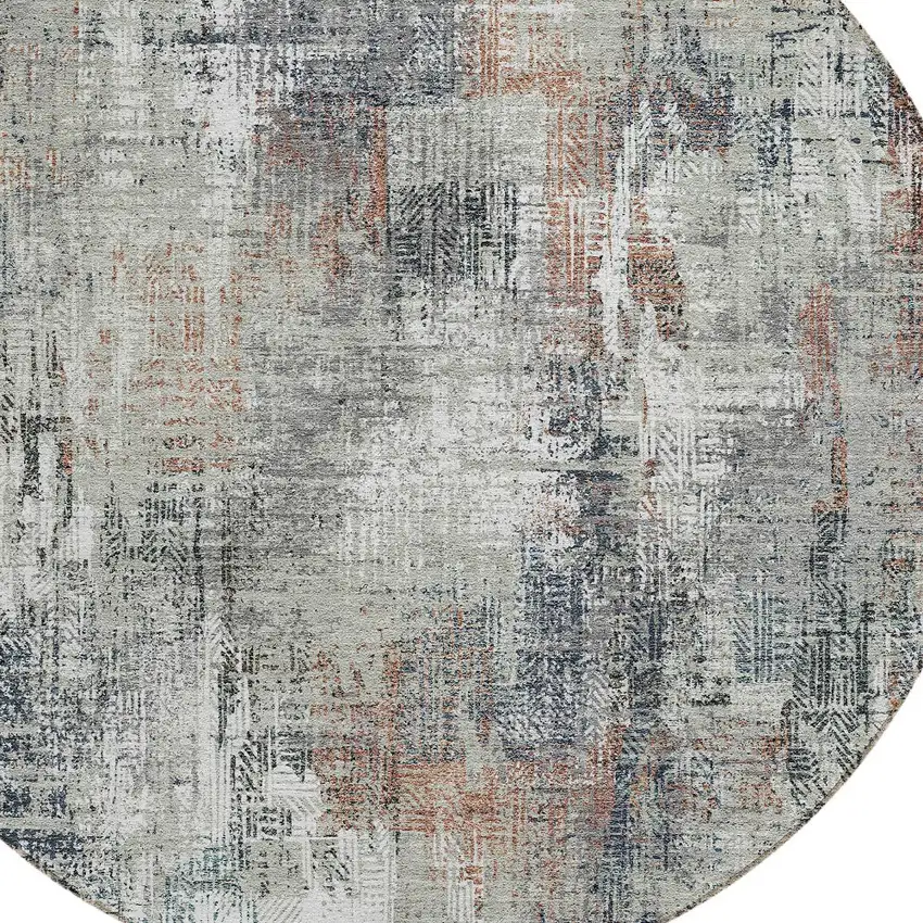 8' Taupe Gray And Copper Round Abstract Washable Indoor Outdoor Area Rug Photo 6