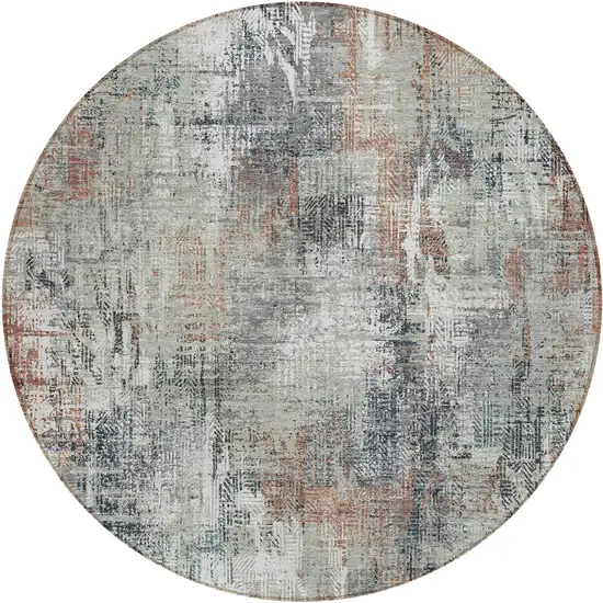 8' Taupe Gray And Copper Round Abstract Washable Indoor Outdoor Area Rug Photo 1