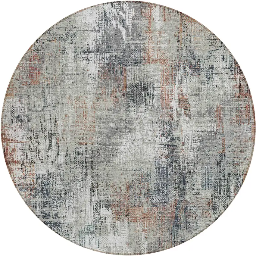 8' Taupe Gray And Copper Round Abstract Washable Indoor Outdoor Area Rug Photo 1