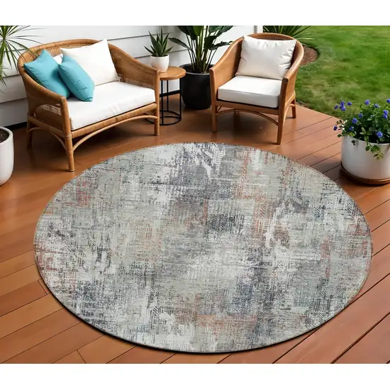8' Taupe Gray And Copper Round Abstract Washable Indoor Outdoor Area Rug Photo 1