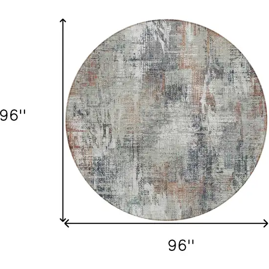 8' Taupe Gray And Copper Round Abstract Washable Indoor Outdoor Area Rug Photo 8