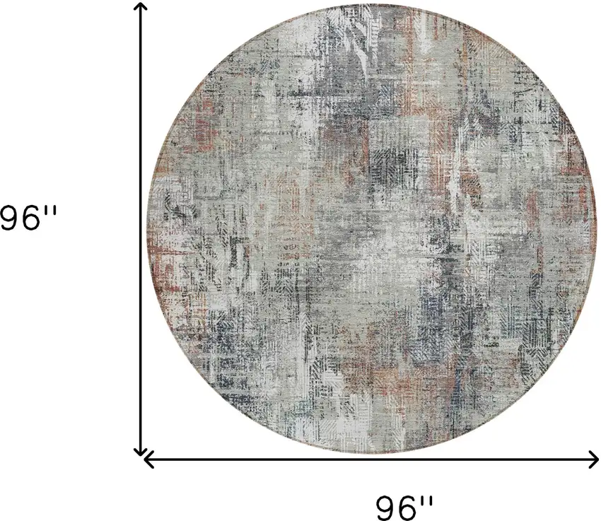 8' Taupe Gray And Copper Round Abstract Washable Indoor Outdoor Area Rug Photo 8