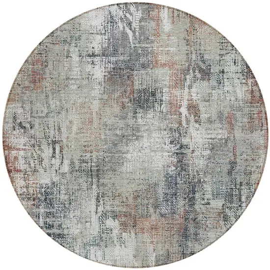 8' Taupe Gray And Copper Round Abstract Washable Indoor Outdoor Area Rug Photo 2