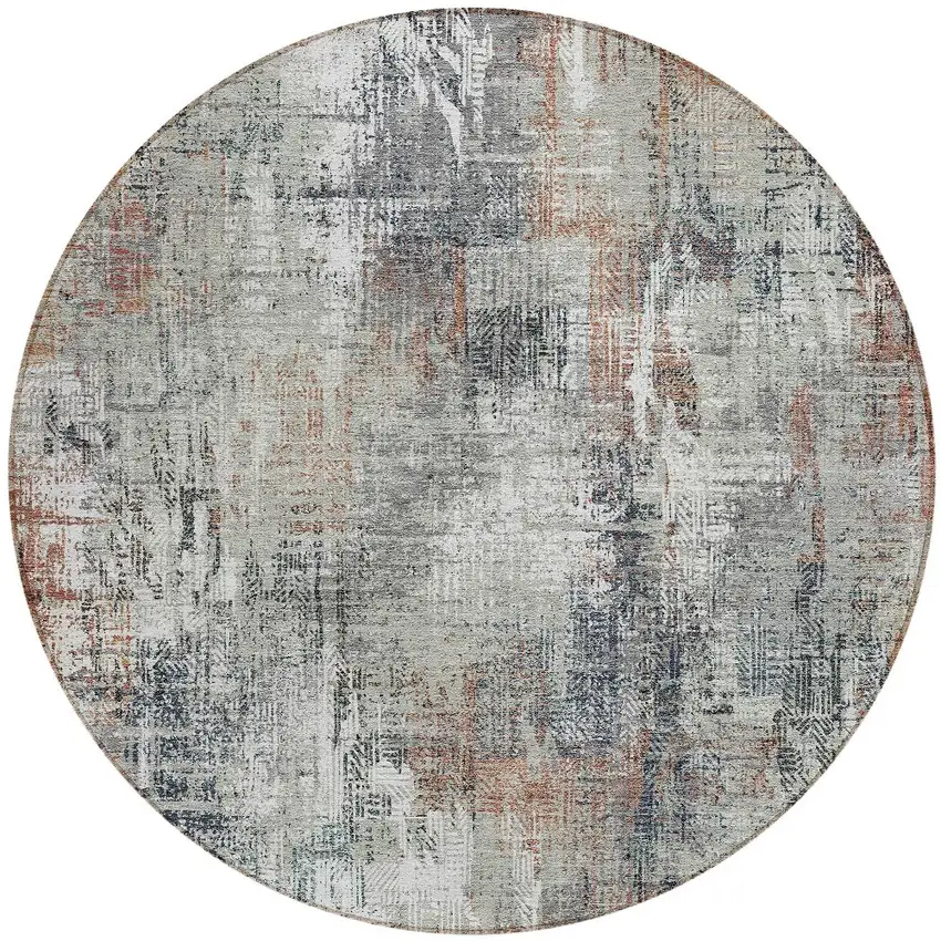8' Taupe Gray And Copper Round Abstract Washable Indoor Outdoor Area Rug Photo 2