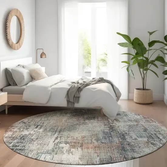 8' Taupe Gray And Copper Round Abstract Washable Indoor Outdoor Area Rug Photo 8