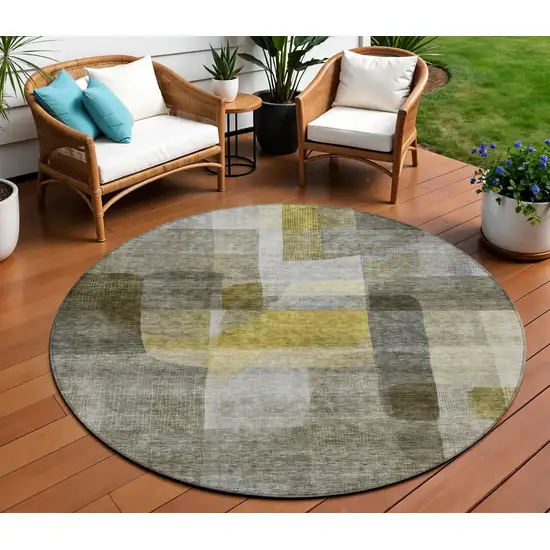 8' Taupe Gray And Green Round Abstract Washable Indoor Outdoor Area Rug Photo 1