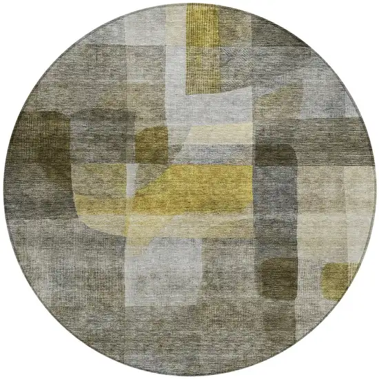 8' Taupe Gray And Green Round Abstract Washable Indoor Outdoor Area Rug Photo 6