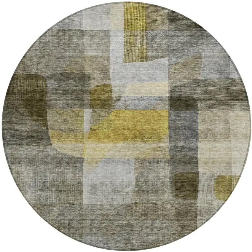 8' Taupe Gray And Green Round Abstract Washable Indoor Outdoor Area Rug Photo 2