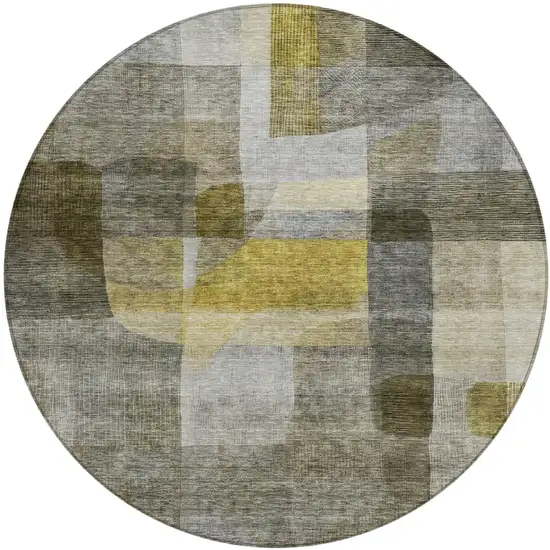 8' Taupe Gray And Green Round Abstract Washable Indoor Outdoor Area Rug Photo 2