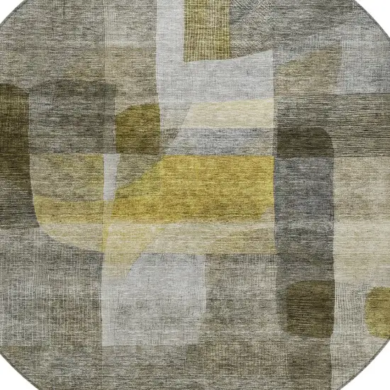 8' Taupe Gray And Green Round Abstract Washable Indoor Outdoor Area Rug Photo 5