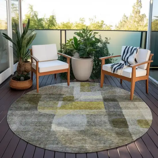 8' Taupe Gray And Green Round Abstract Washable Indoor Outdoor Area Rug Photo 7