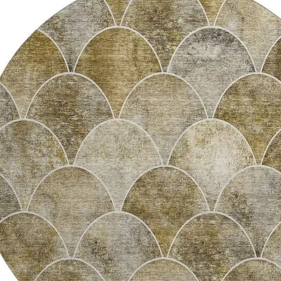 8' Taupe Gray And Ivory Abstract Geometric Washable Round Rug With UV Protection Photo 6