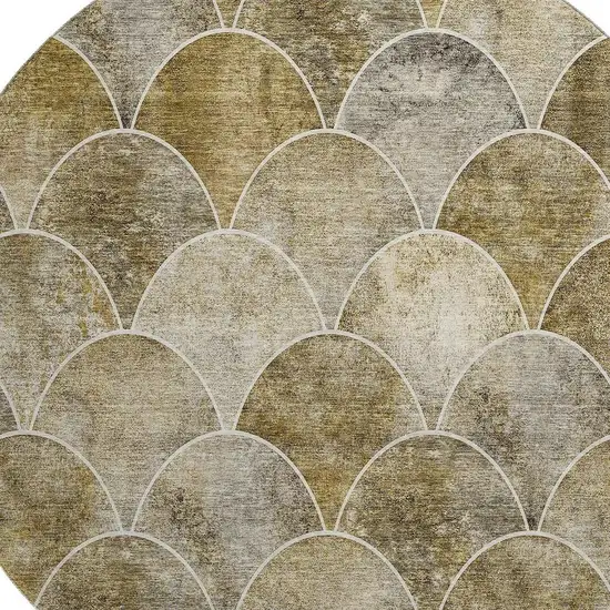 8' Taupe Gray And Ivory Abstract Geometric Washable Round Rug With UV Protection Photo 4