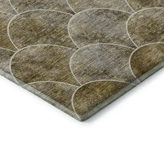 8' Taupe Gray And Ivory Abstract Geometric Washable Round Rug With UV Protection Photo 7