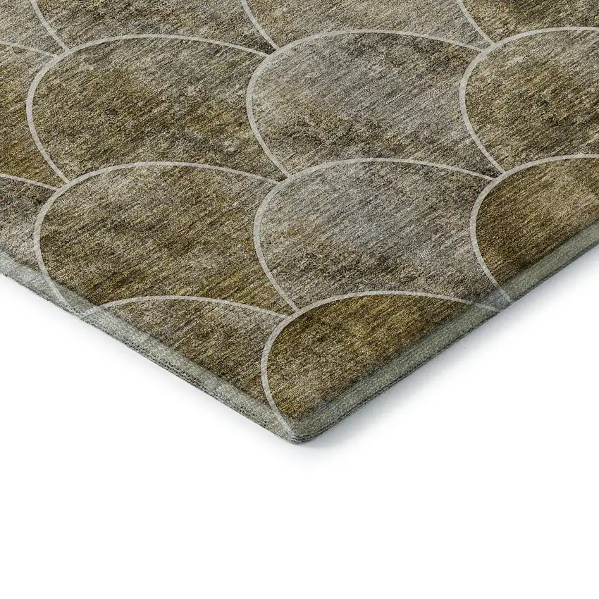 8' Taupe Gray And Ivory Abstract Geometric Washable Round Rug With UV Protection Photo 7