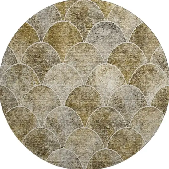 8' Taupe Gray And Ivory Abstract Geometric Washable Round Rug With UV Protection Photo 3