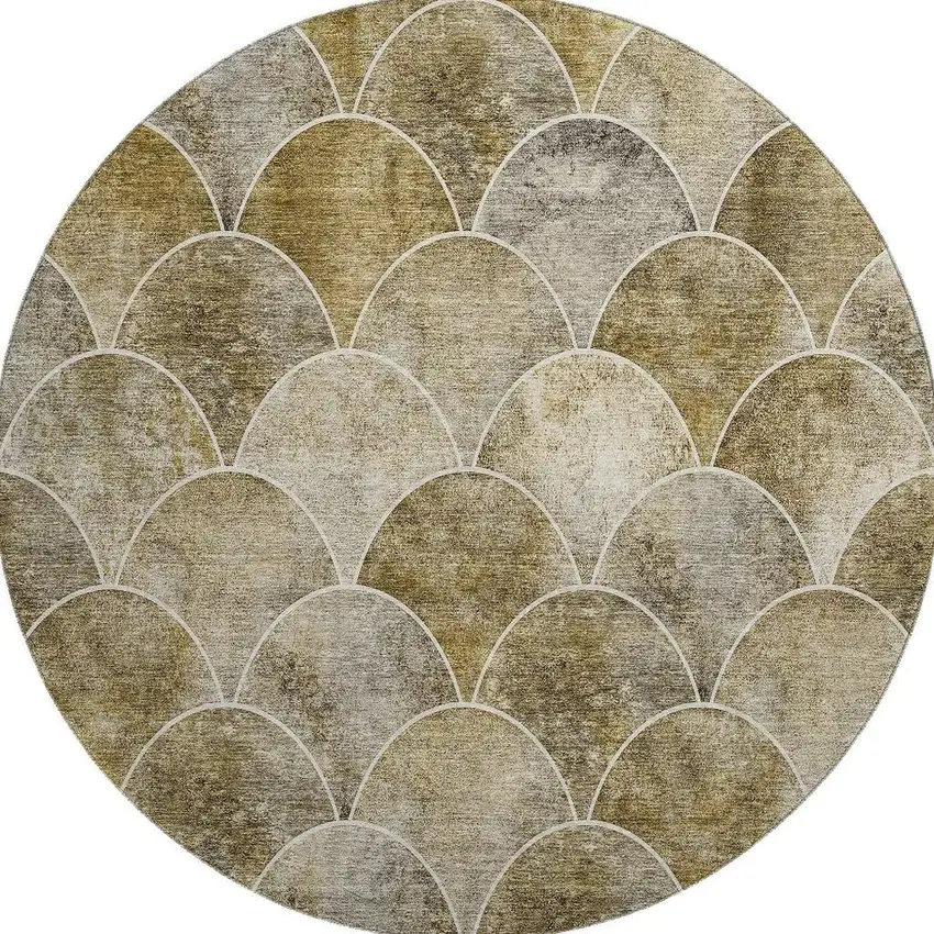 8' Taupe Gray And Ivory Abstract Geometric Washable Round Rug With UV Protection Photo 3